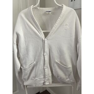Vintage 80s 90s Jerzees USA Made White Cardigan One Size Riverside Embroidered C
